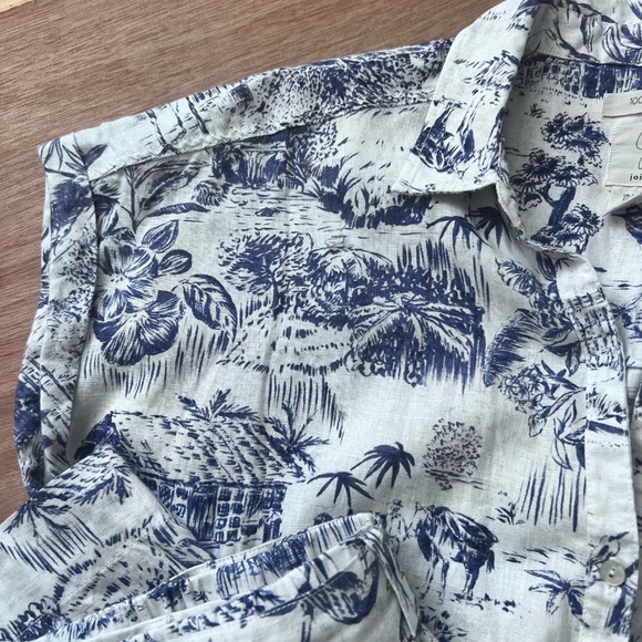 Joie 100% linen top size L floral animals nature vacation resort mother of pearl - Picture 2 of 4